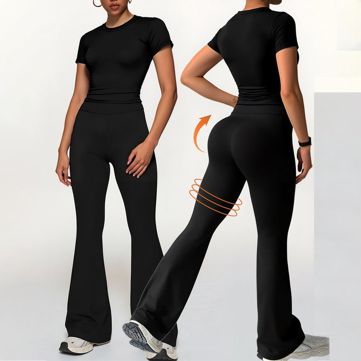 Damen Sportliches Set mit tailliertem Crop-Top und schmal geschnittenen Flared-Leggings Echo Archiv