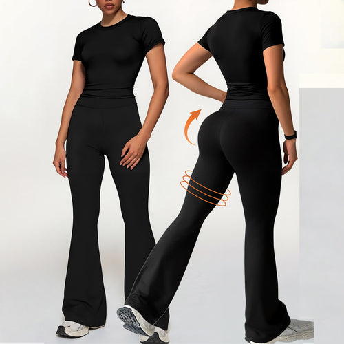 Damen Sportliches Set mit tailliertem Crop-Top und schmal geschnittenen Flared-Leggings Echo Archiv