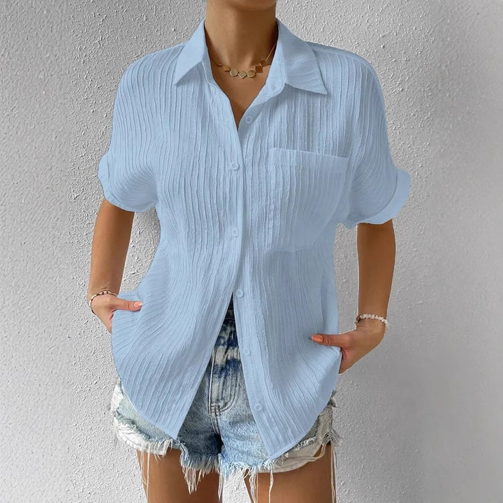 Damen nan Crinkle-Optik-Hemdbluse mit Brusttasche, Krempelärmeln und lockerer Passform Echo Archiv
