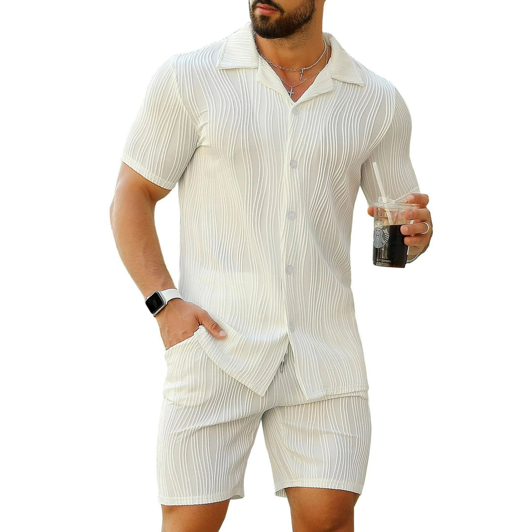 Herren Kurzarm-Hemd und Shorts Set mit strukturiertem Design Echoarchiv