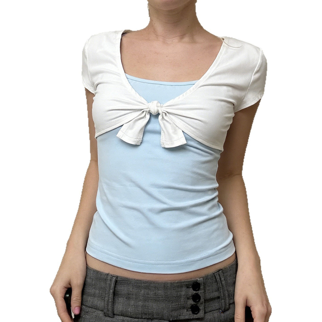 Damen Kurzarm Blusentop mit Knotendetail Echo Archiv
