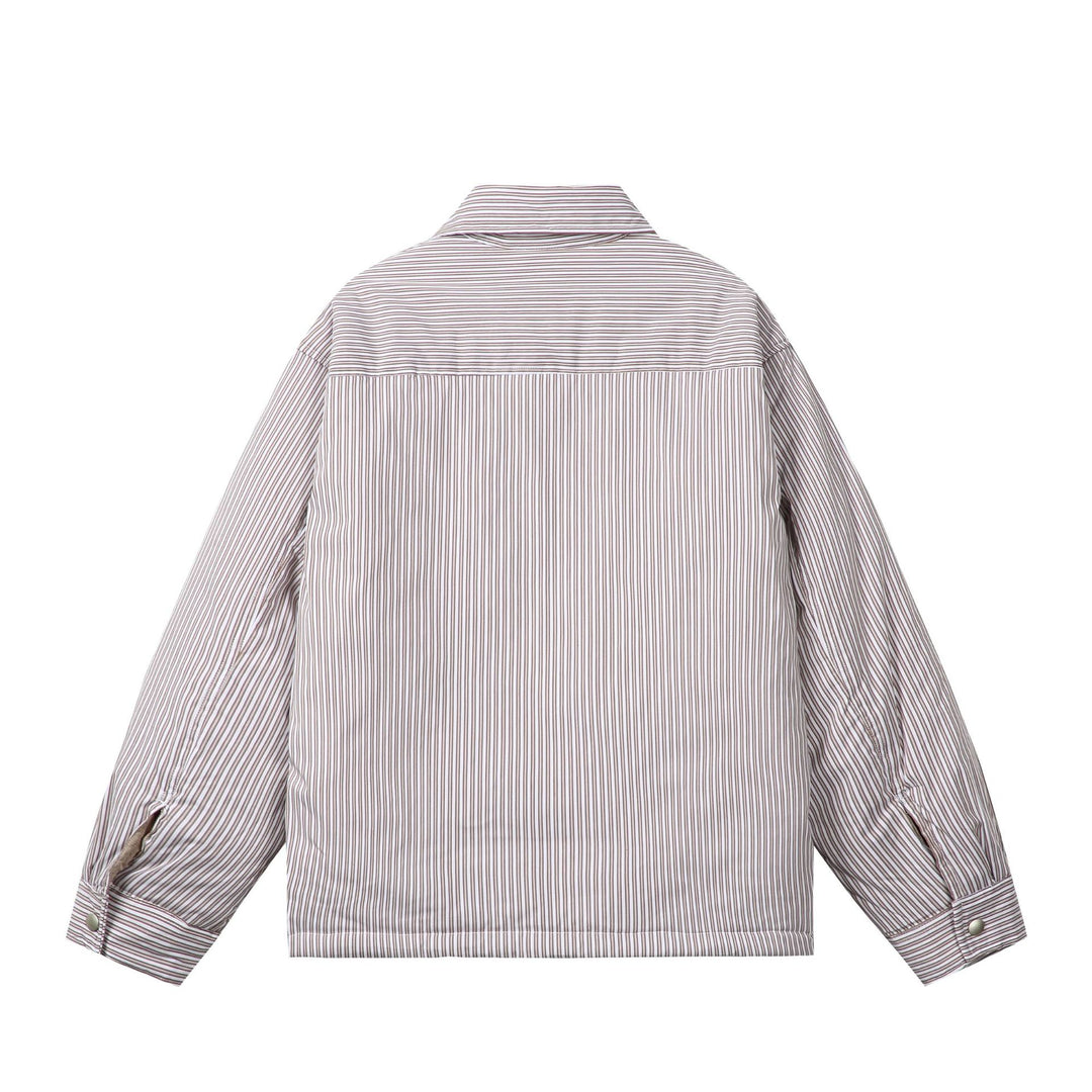 Unisex Gestreifte Boxy-Overhemdjacke mit Druckknopfleiste und Brusttasche Echoarchiv