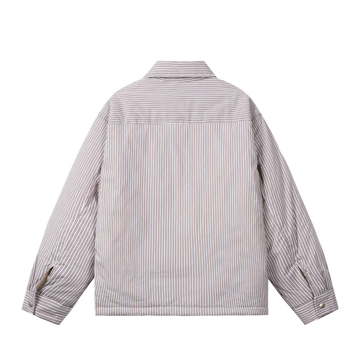 Unisex Gestreifte Boxy-Overhemdjacke mit Druckknopfleiste und Brusttasche Echoarchiv