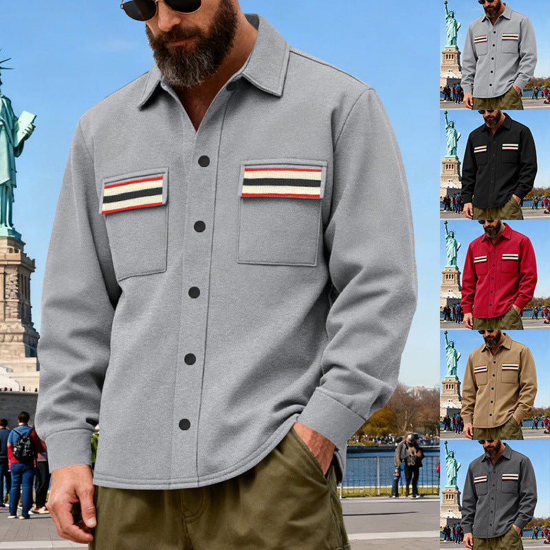 Herren Overshirt-Jacke mit Druckknopfleiste und gestreiften Brusttaschen – Taviero