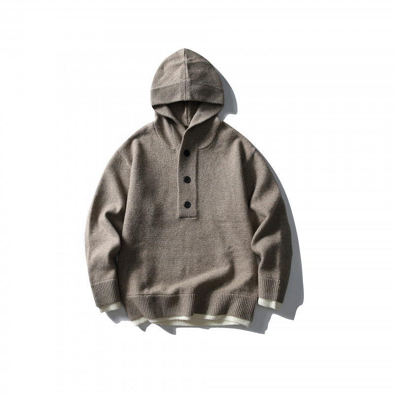 Unisex Strick‑Kapuzenpullover mit halber Knopfleiste, geripptem Saum und zweilagigem Abschluss Echo Archiv