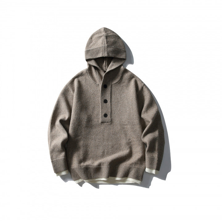 Unisex Strick‑Kapuzenpullover mit halber Knopfleiste, geripptem Saum und zweilagigem Abschluss Echo Archiv