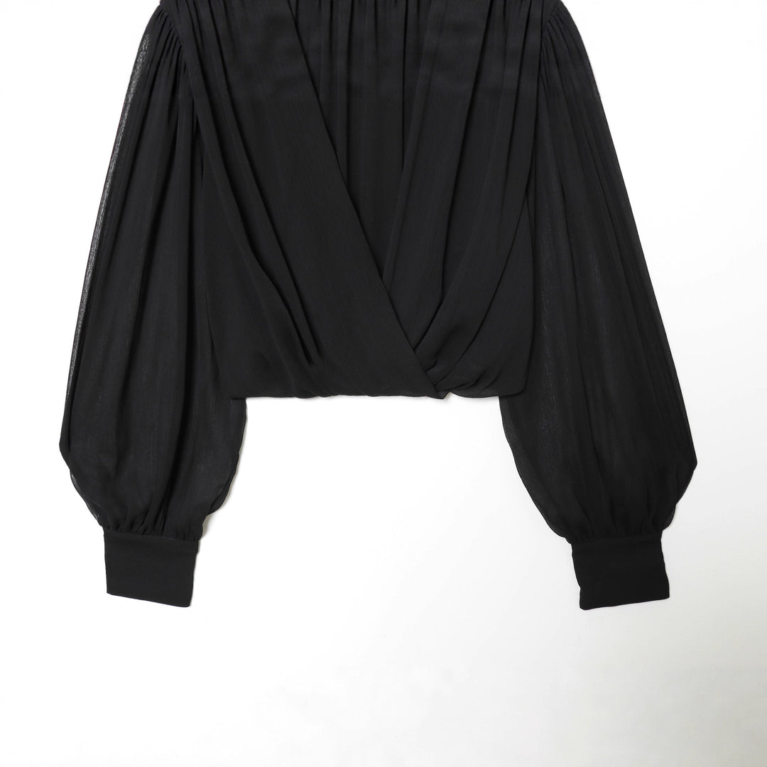 Damen nan drapiertes Cropped-Top mit Rollkragen und Ballonärmeln Echo Archiv