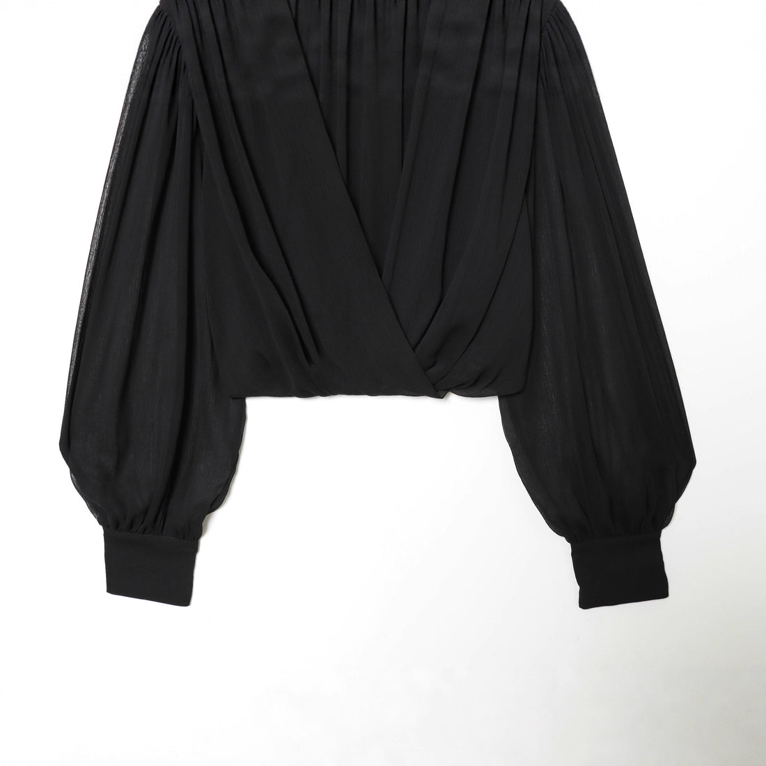 Damen drapiertes Cropped-Top mit Rollkragen und Ballonärmeln – Orélia