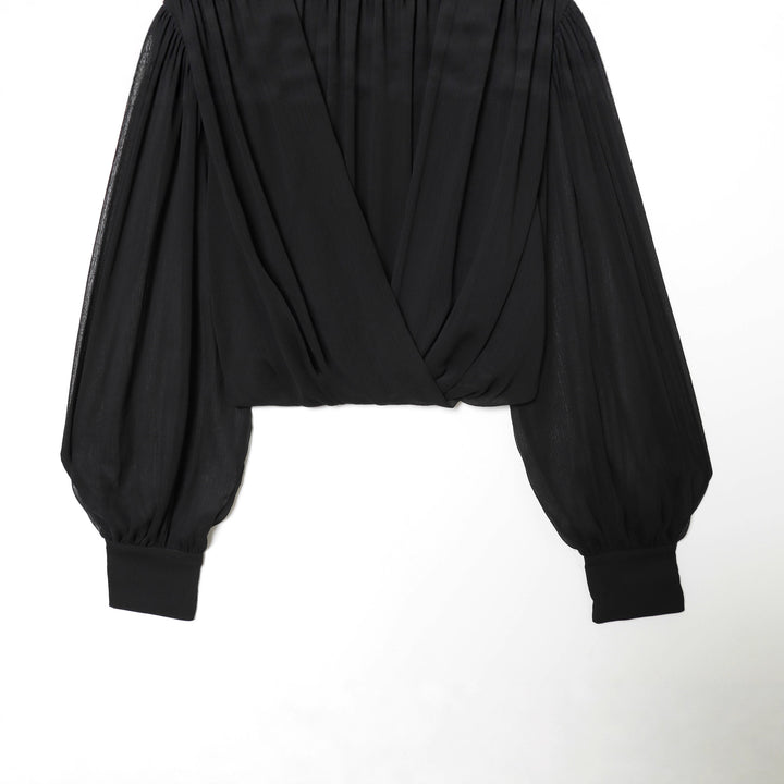 Damen nan drapiertes Cropped-Top mit Rollkragen und Ballonärmeln Echo Archiv