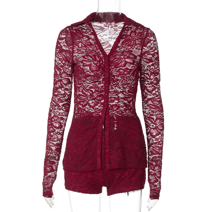 Damen Elegante Spitze Bluse mit langen Ärmeln und femininer Silhouette Echo Archiv
