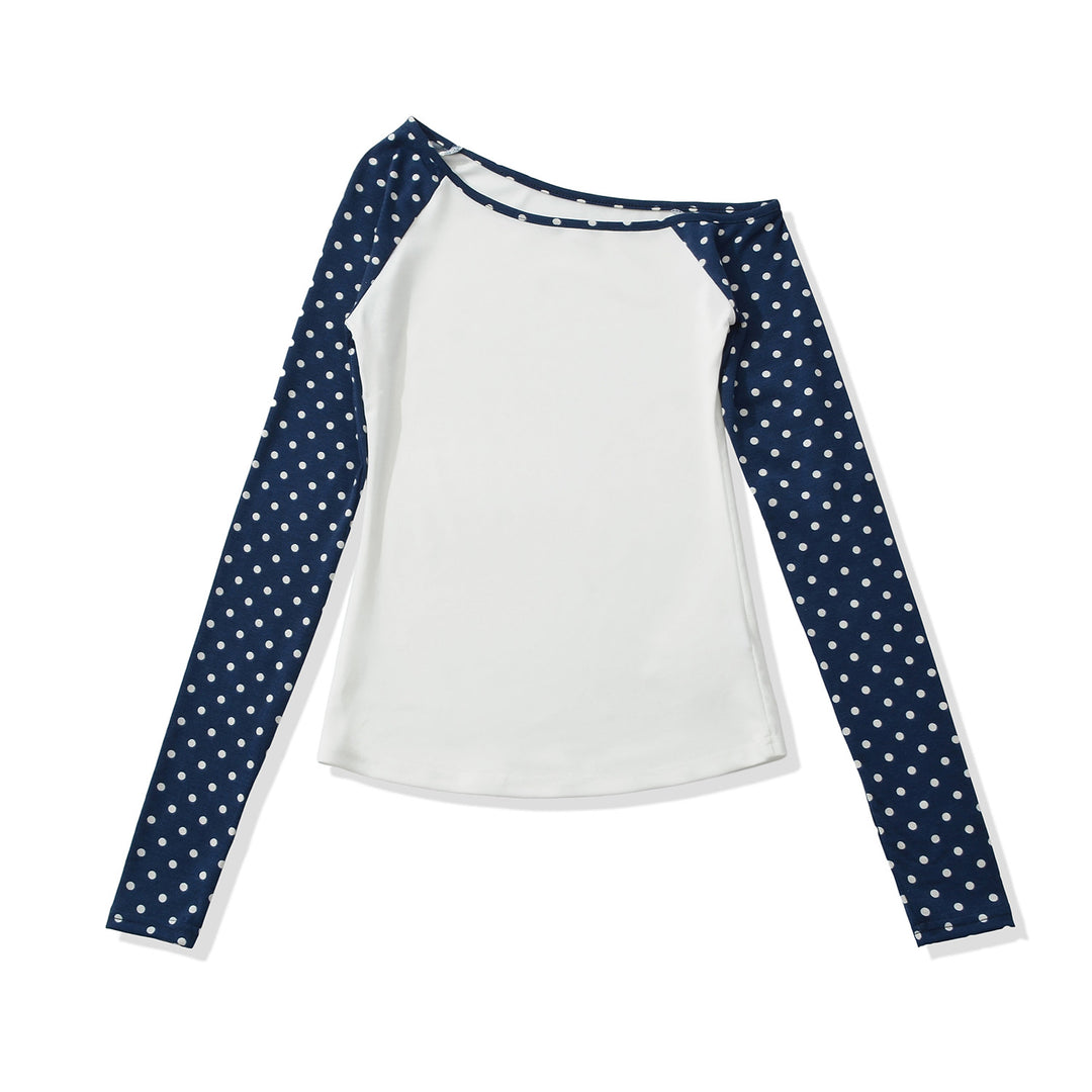 Damen Asymmetrisches Longsleeve mit Polka-Dot Raglanärmeln Echoarchiv