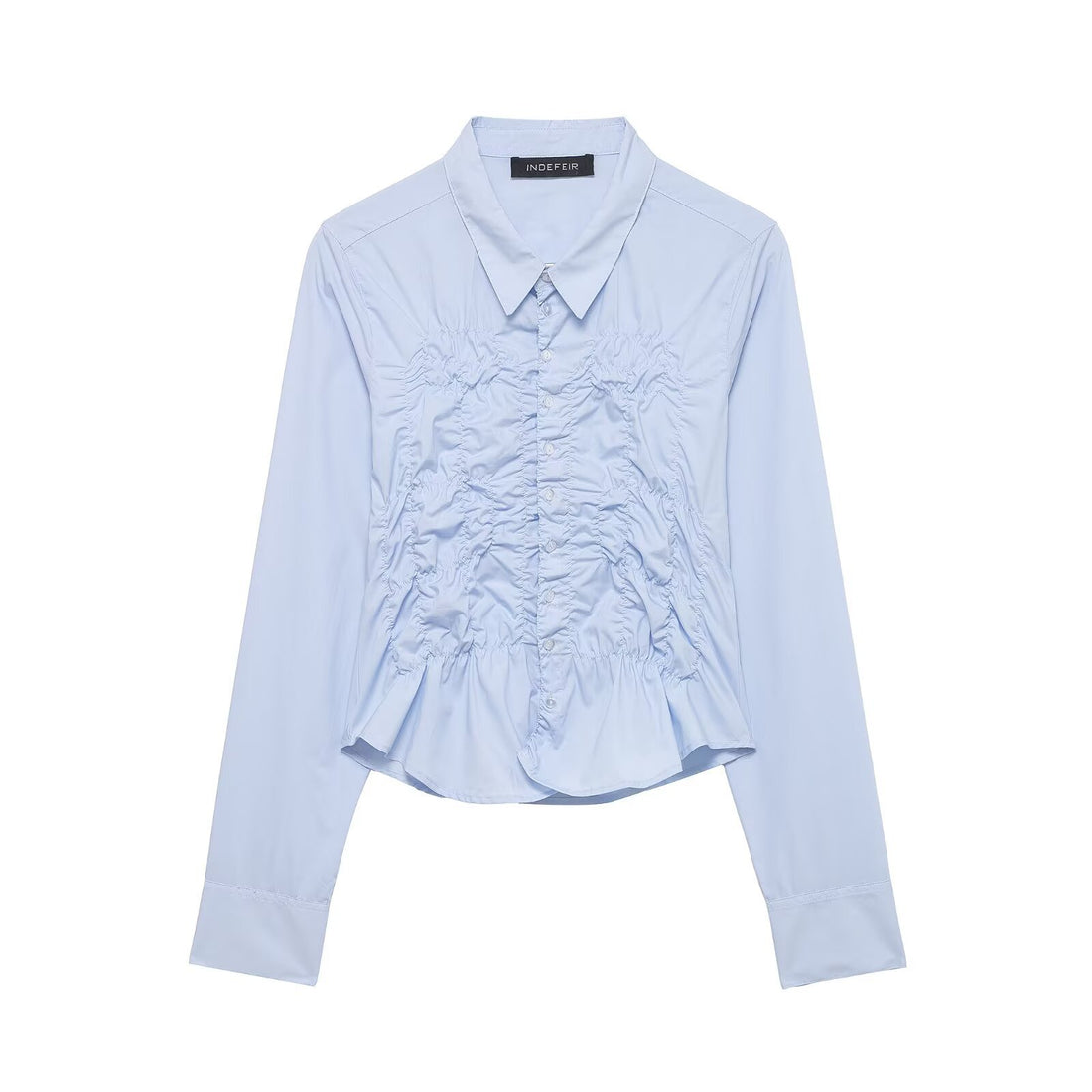 Damen leicht taillierte Hemdbluse mit Raffung und Volant-Peplum Echoarchiv