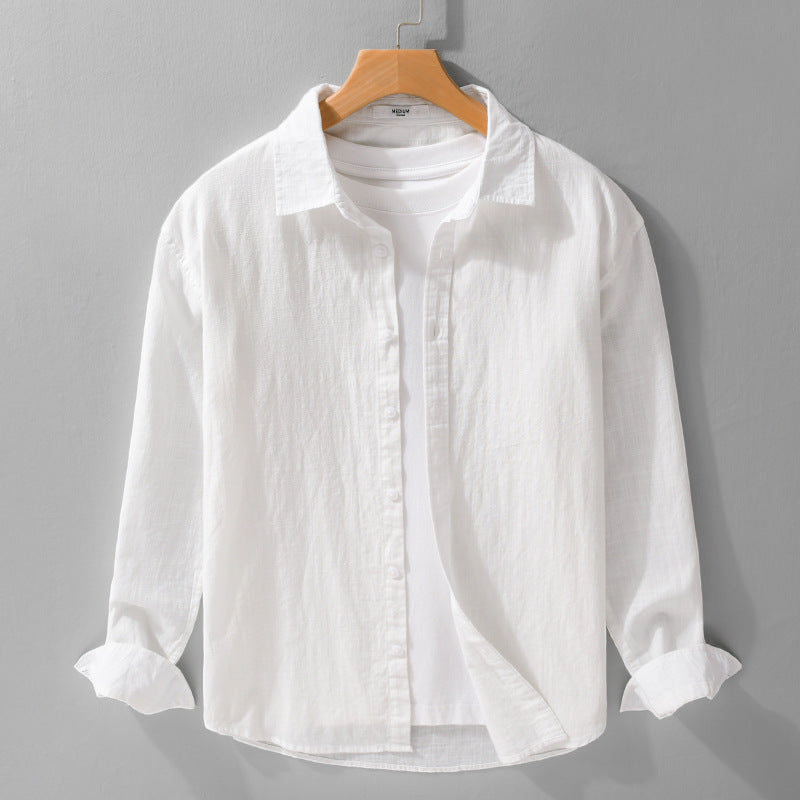 Herren Leichtes Crinkle-Leinen Baumwoll-Hemd im Layering-Stil mit Kentkragen Echoarchiv