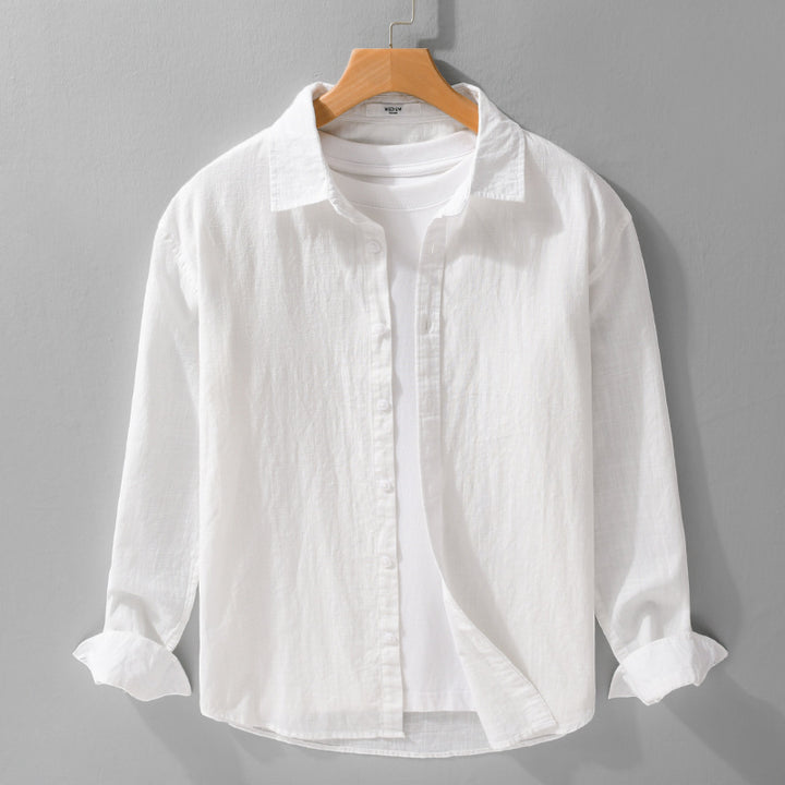 Herren Leichtes Crinkle-Leinen Baumwoll-Hemd im Layering-Stil mit Kentkragen Echoarchiv