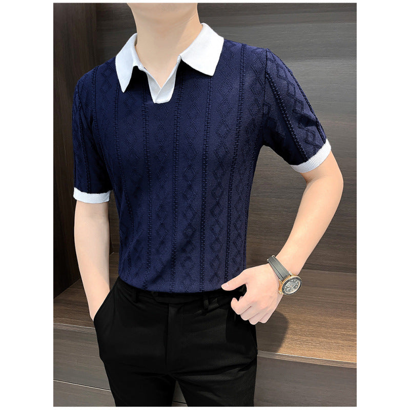 Herren Elegantes Strickpolo mit Kontrastkragen Echo Archiv