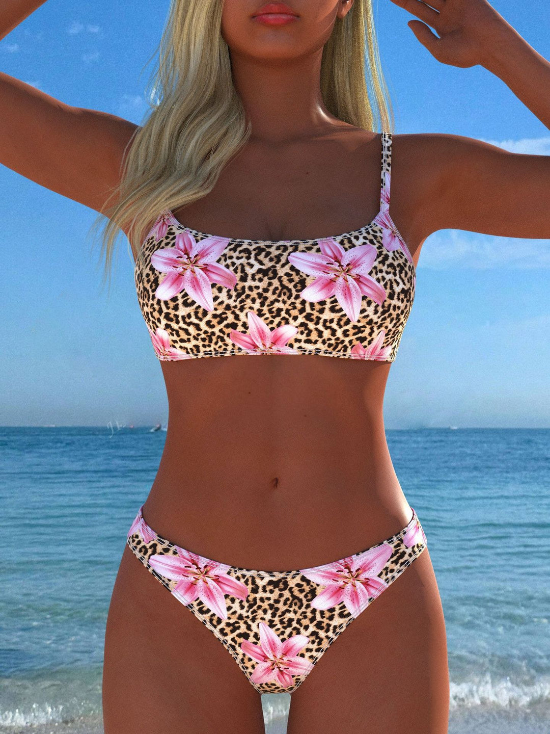 Damen Bikini-Set mit floralem Leopardenmuster und komfortablem Schnitt Echo Archiv