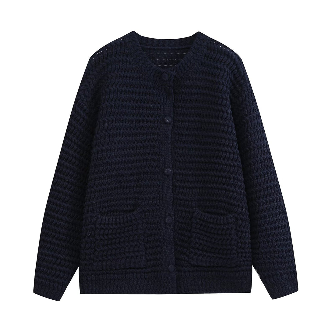 Damen Grobgestrickter Oversize-Cardigan mit Knopfleiste und aufgesetzten Taschen Echoarchiv