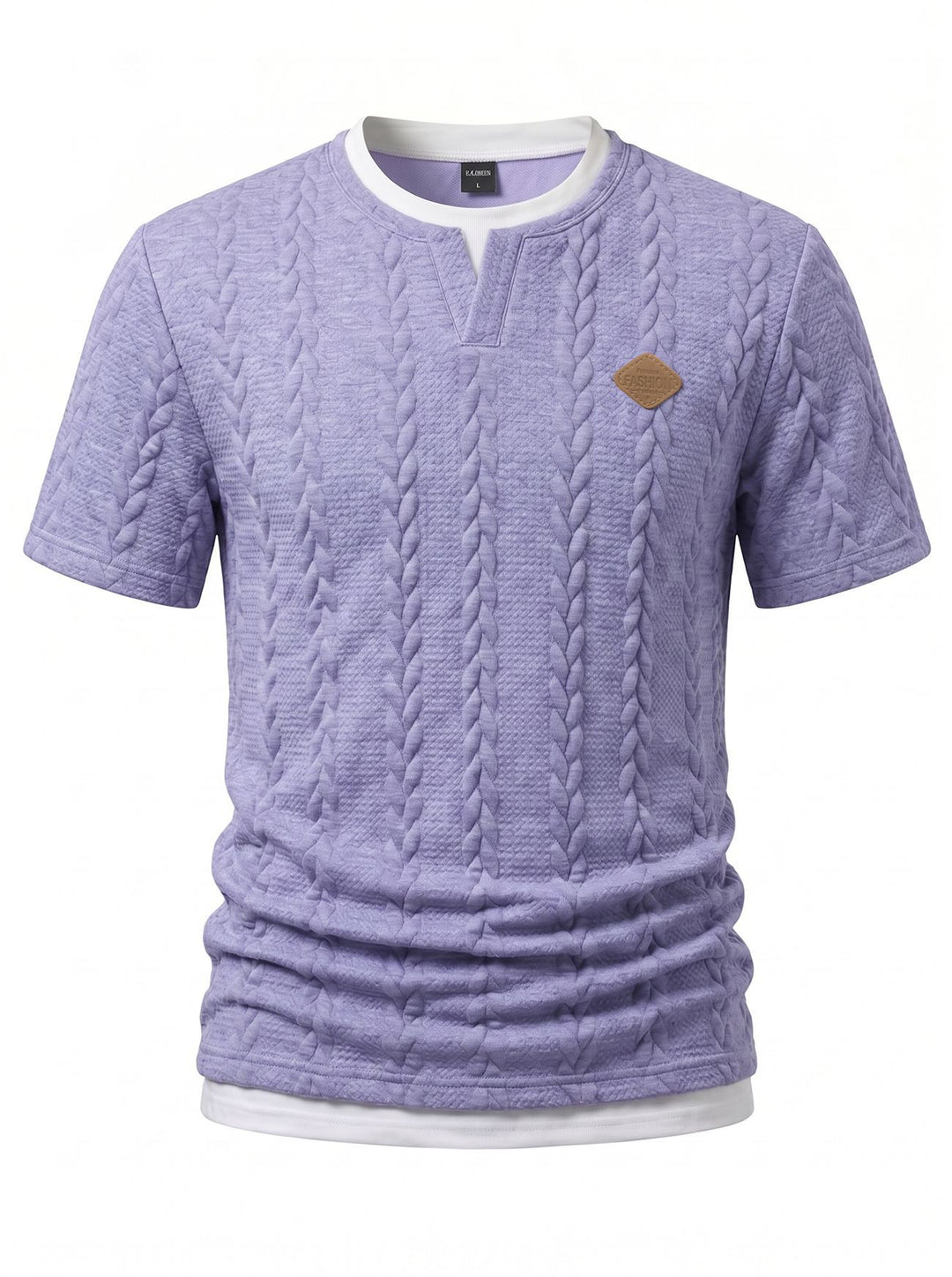 Herren nan texturiertes Kurzarmshirt mit geprägter Zopfstruktur, V‑Einsatz am Rundhals und Lagenlook Echo Archiv