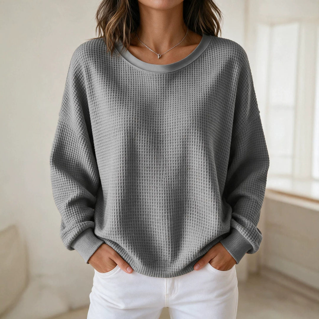 Damen Oversize Waffelstrick-Sweatshirt mit Rundhalsausschnitt Echoarchiv