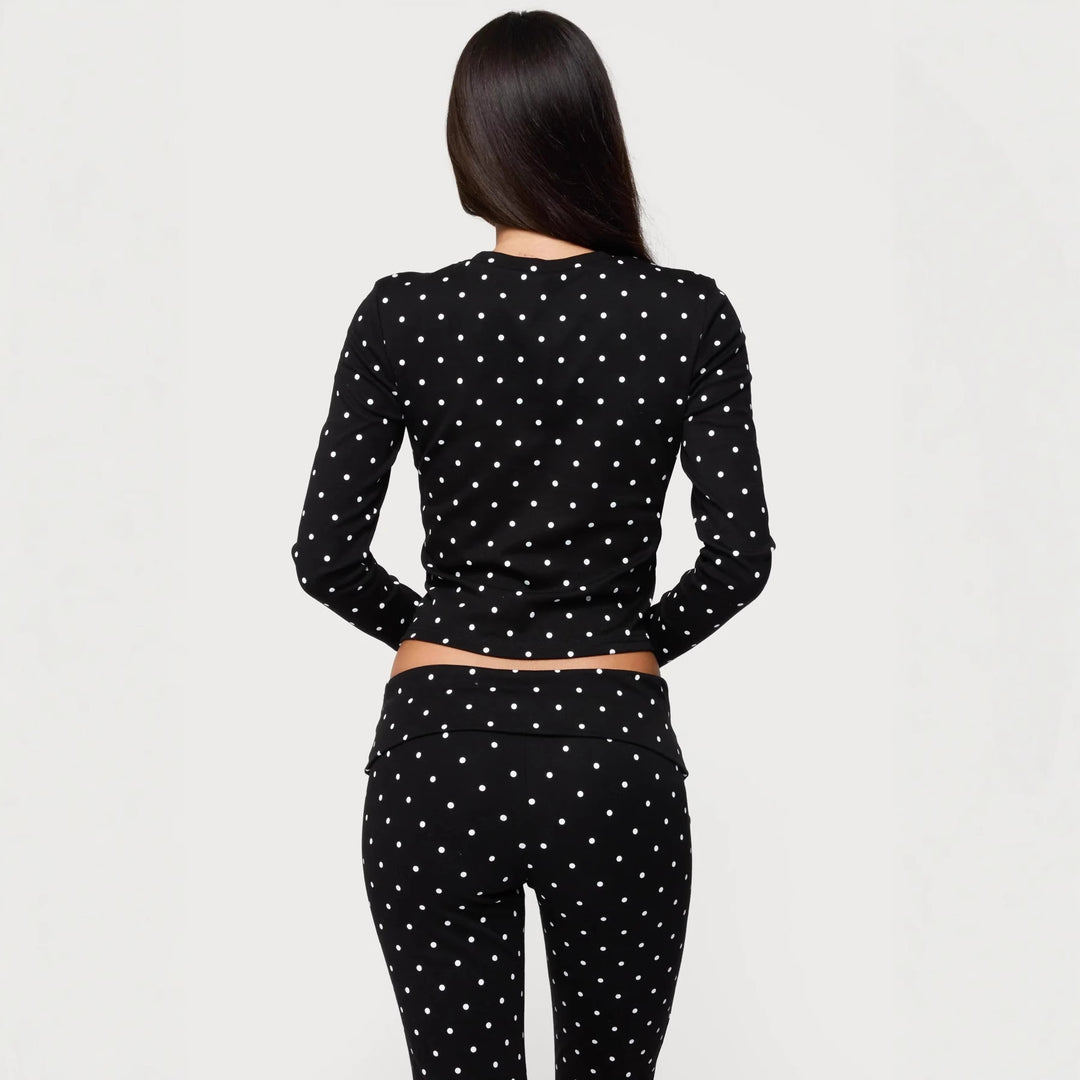 Damen Langärmliges Polka-Dots Oberteil und Leggings Set Echo Archiv