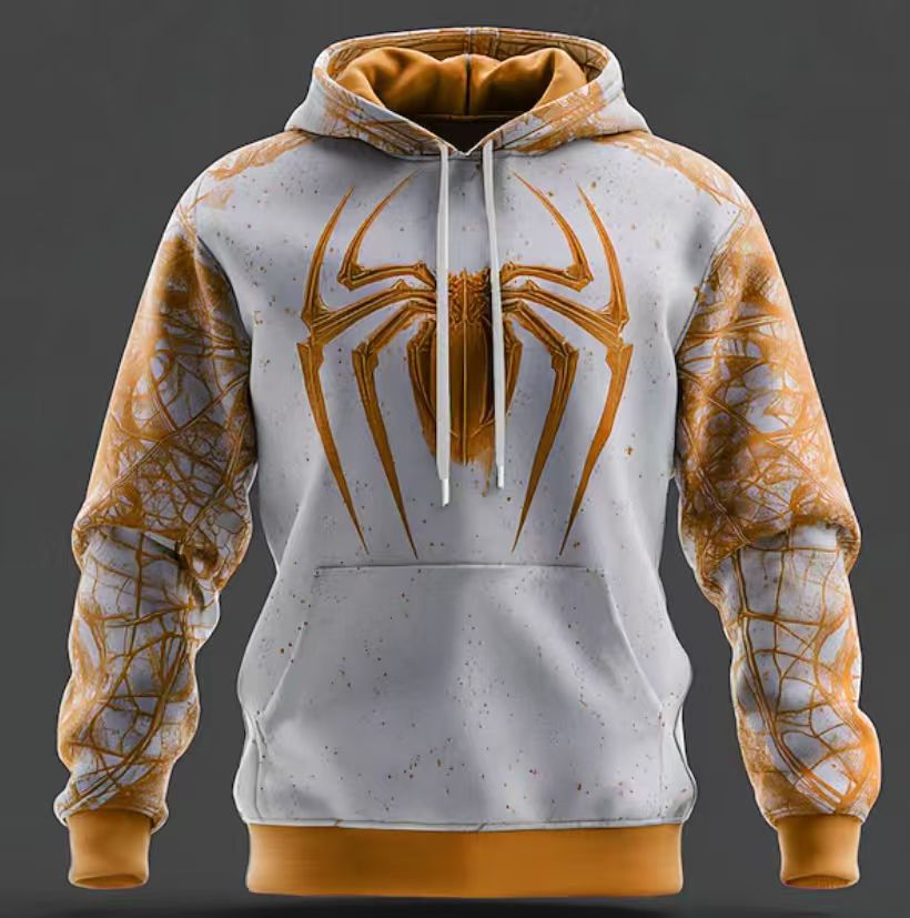 Herren Kapuzenpullover mit einzigartigem Spinnenmotiv und kontrastierenden Ärmeln Echoarchiv