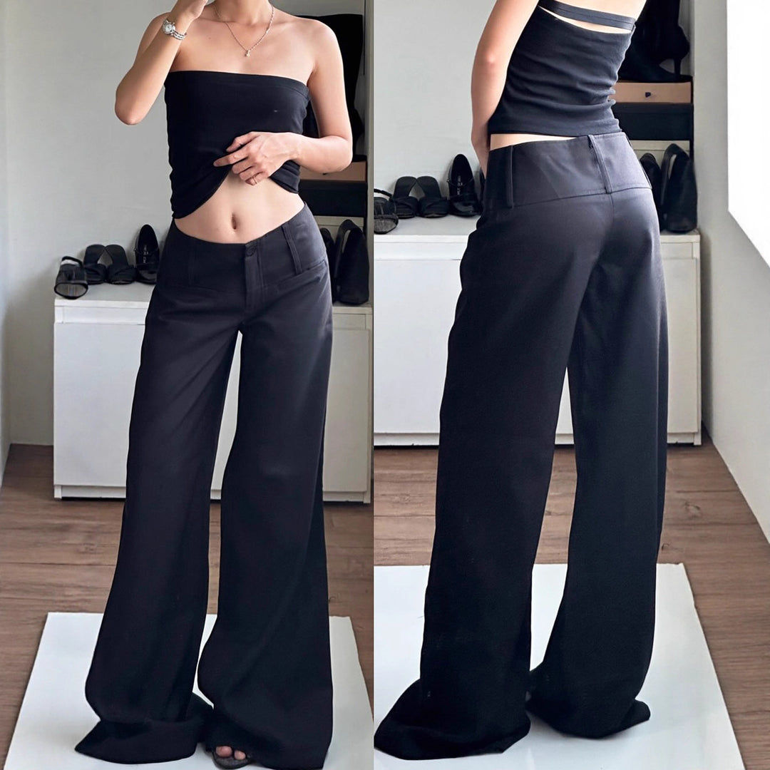 Damen Weite Flared-Hose mit hohem Bund und seitlichen Taschen Echo Archiv
