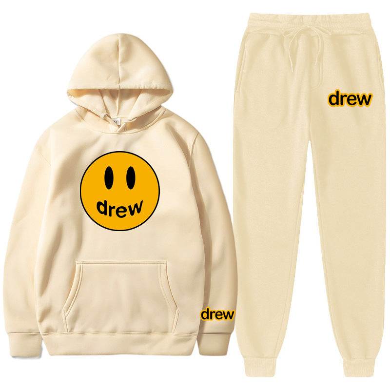 Unisex nan zweiteiliges Lounge-Set aus French-Terry mit Smiley-Print Kapuzenpullover und tapered Jogginghose Echo Archiv