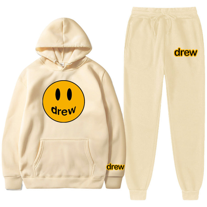 Unisex nan zweiteiliges Lounge-Set aus French-Terry mit Smiley-Print Kapuzenpullover und tapered Jogginghose Echo Archiv