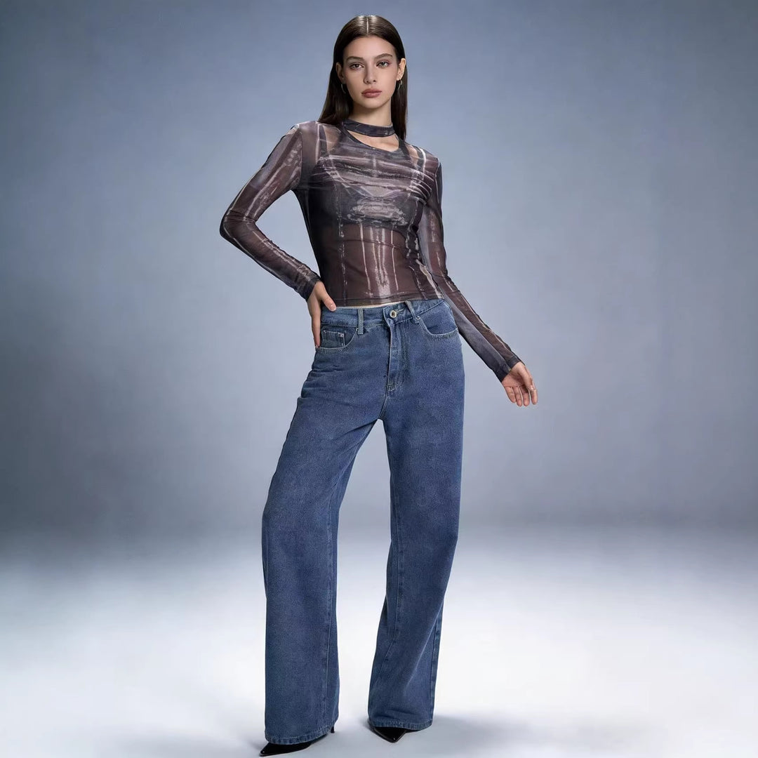 Damen nan hochgeschnittene extra-lange Schlagjeans mit weitem Bein und cleanem Five-Pocket-Schnitt Echo Archiv
