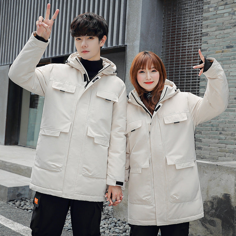Unisex Gepolsterter langer Parka mit Kapuze Multifach-Taschen und winddichter Thermoisolierung Echoarchiv