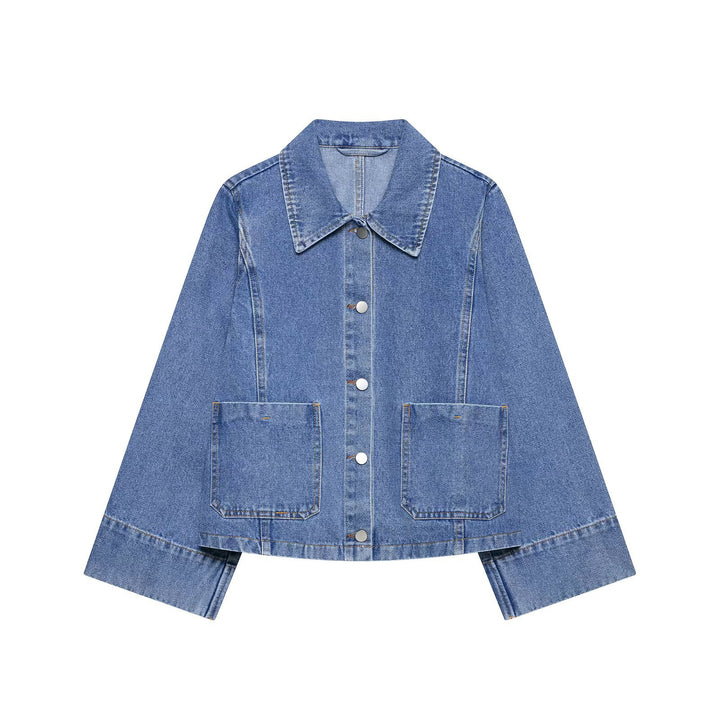 Damen Oversize-Jeansjacke mit Hemdkragen und großen aufgesetzten Taschen Echo Archiv