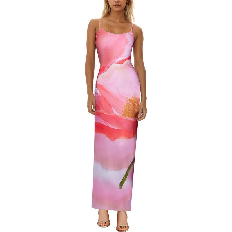 Maxikleid für Damen mit Details und einem farbenfrohen Grafikprint – Echo Archiv