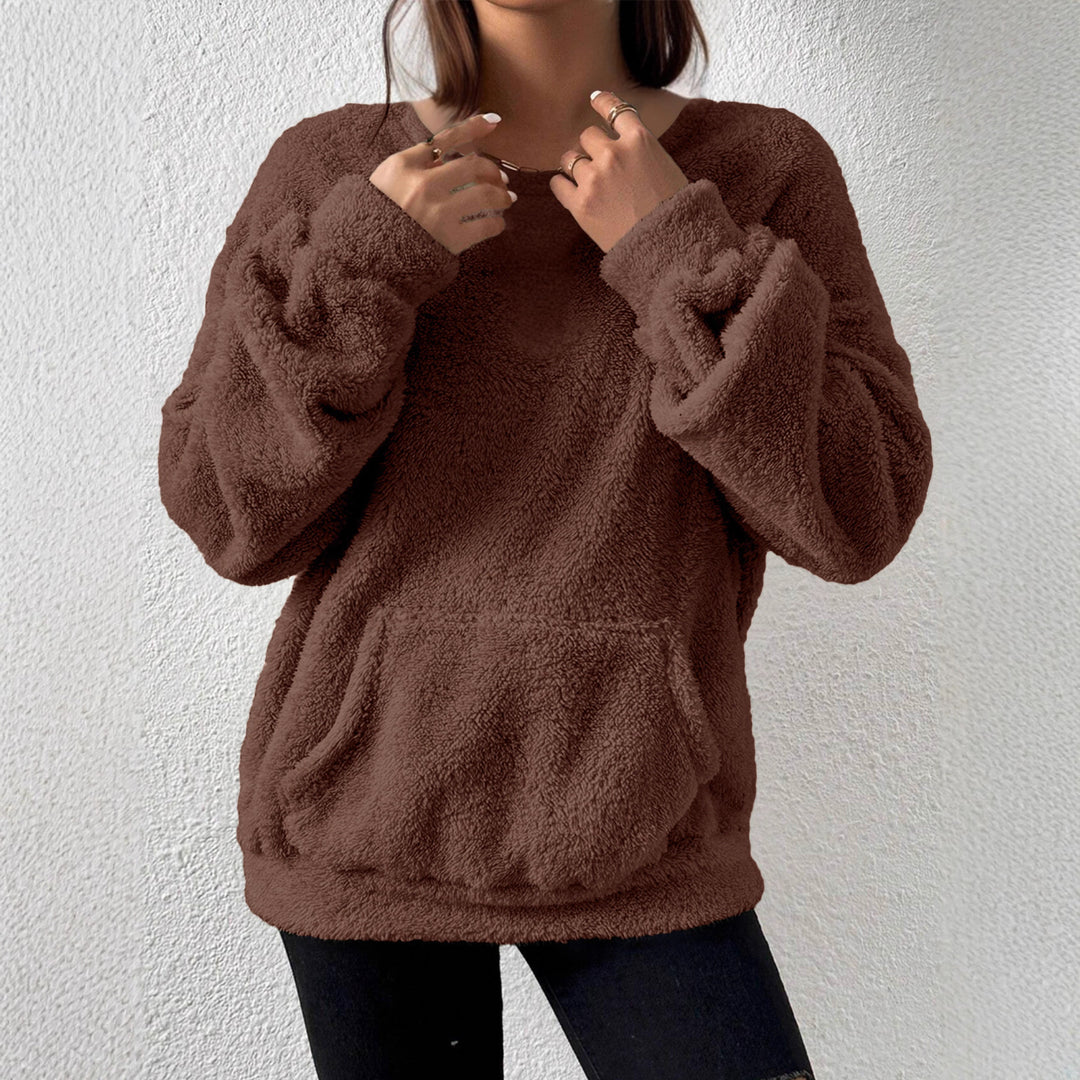 Damen Kuscheliger Teddy-Fleece-Pullover mit Kängurutasche – Mavelle