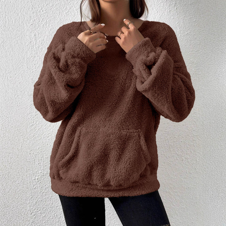 Damen Kuscheliger Teddy-Fleece-Pullover mit Kängurutasche – Mavelle