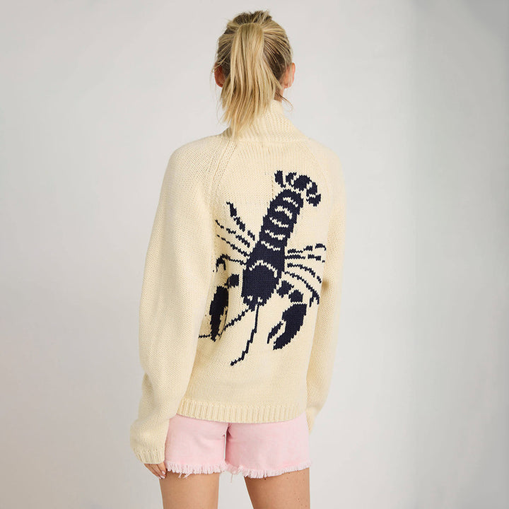Damen Grobstrick Rollkragenpullover mit Hummer-Intarsie und lässiger Oversize-Passform Echoarchiv