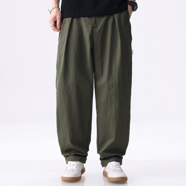 Herren Weite Baumwollmix-Cargohose mit Bundfalten und elastischem Kordelzug Echoarchiv