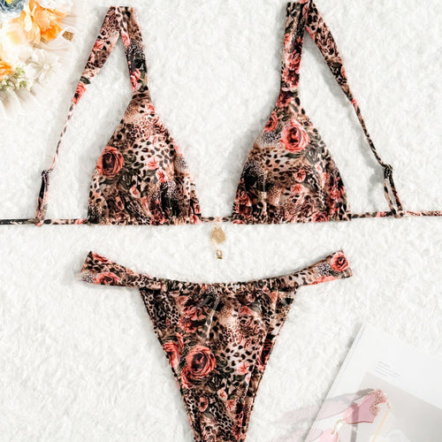 Damen Triangel-Bikini mit floralem Leopardenmuster Echo Archiv