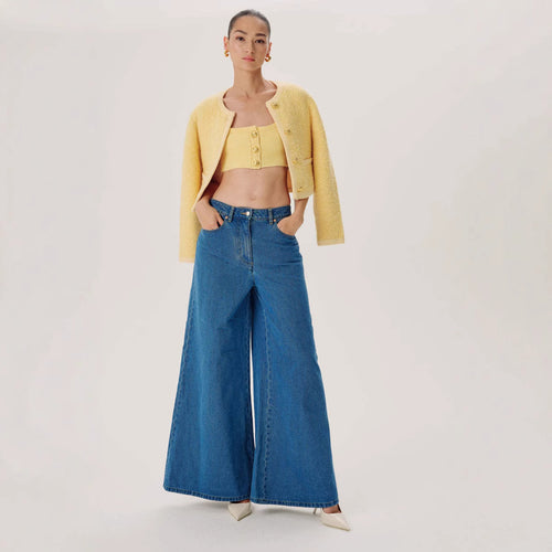 Damen nan hochgeschnittene Palazzo-Denim-Jeans mit betonter Mittelnaht und extra weitem Saum Echo Archiv