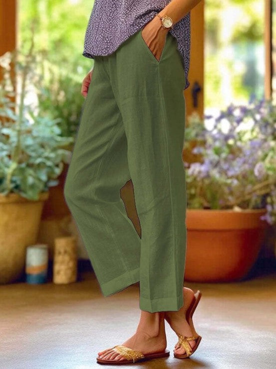 Damen nan lässige Cropped-Hose mit geradem Bein, dezenter Bügelfalte und seitlichen Eingrifftaschen Echo Archiv