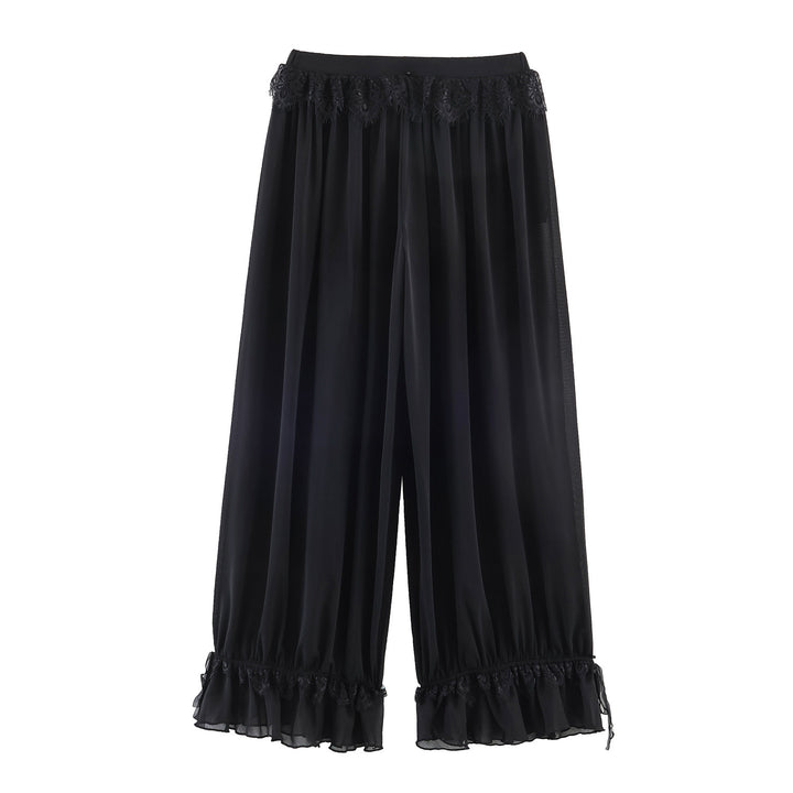 Damen Plissee-Party-Hose mit Spitzenbesatz und elastischem Bund Echo Archiv