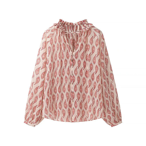 Damen nan locker geschnittene Chiffonbluse mit Rüschenkragen und Bandverschluss Echo Archiv