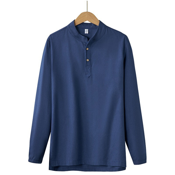 Herren nan langärmeliges Henley-Shirt mit Stehkragen und verdeckter Knopfleiste aus Baumwollmix Echo Archiv