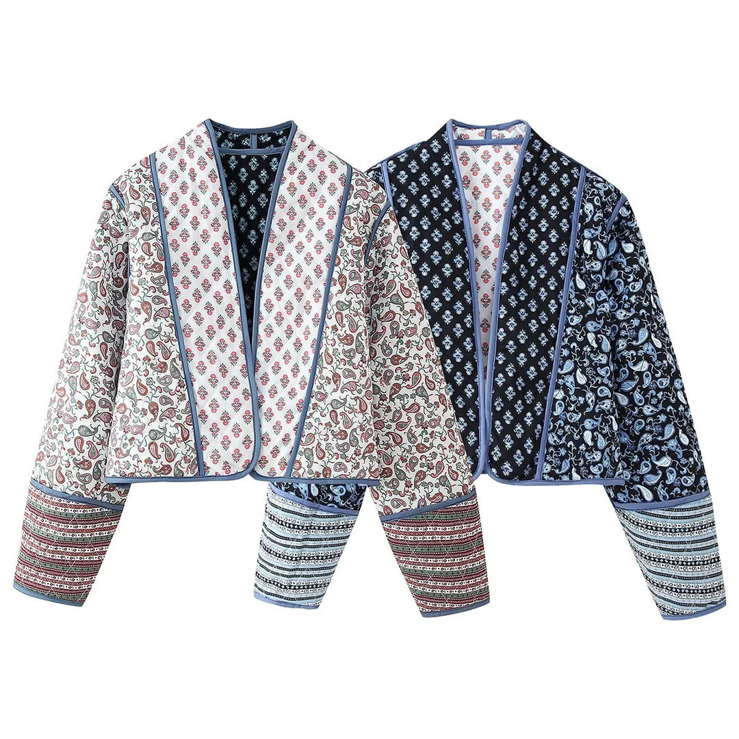 Damen nan wendbare Patchwork Steppjacke im Kimono‑Style mit kontrastärmeln Echo Archiv