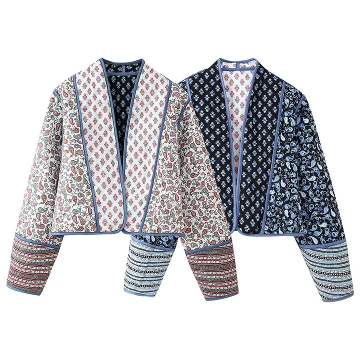 Damen nan wendbare Patchwork Steppjacke im Kimono‑Style mit kontrastärmeln Echo Archiv