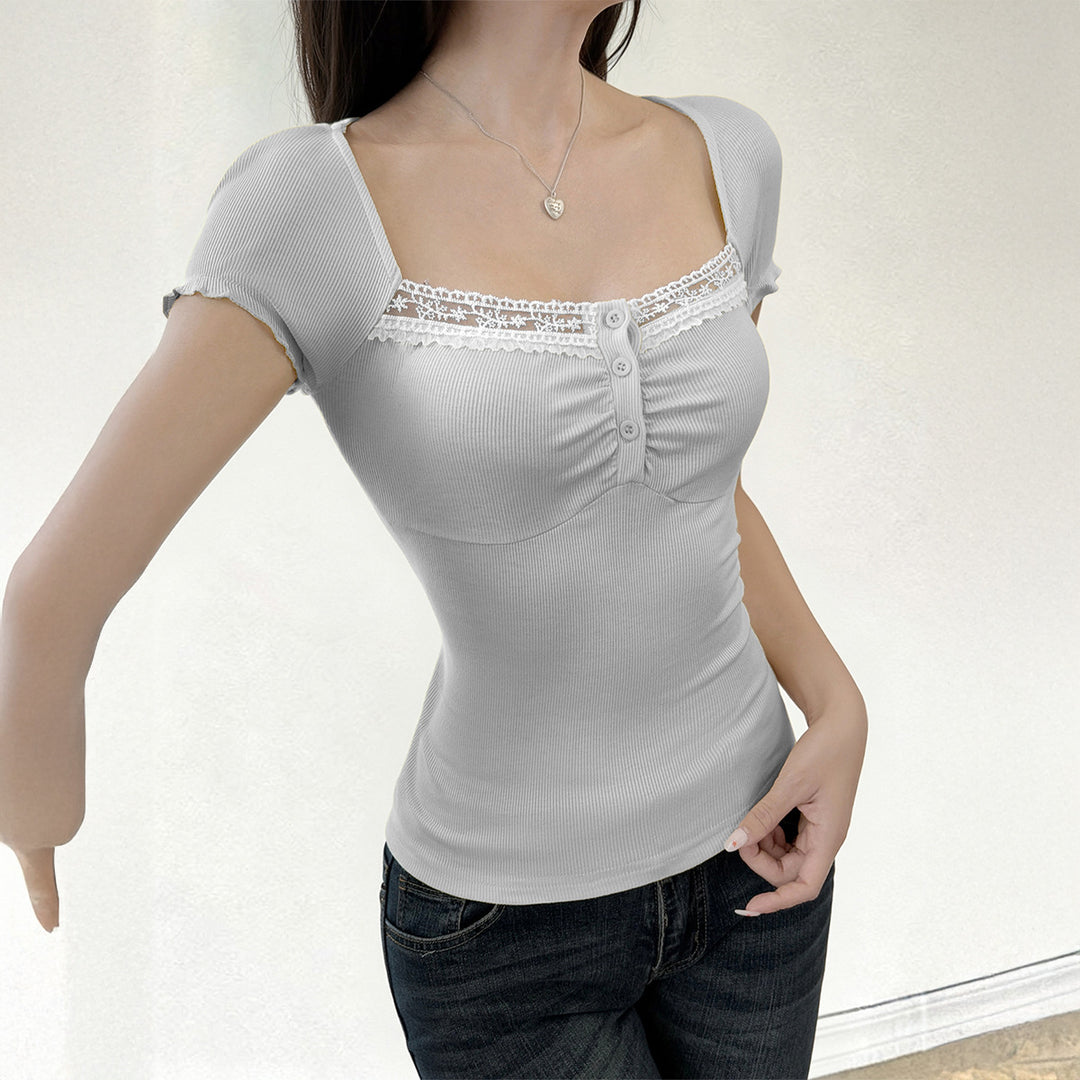 Damen figurbetontes Trägershirt mit Spitzenakzenten Echo Archiv