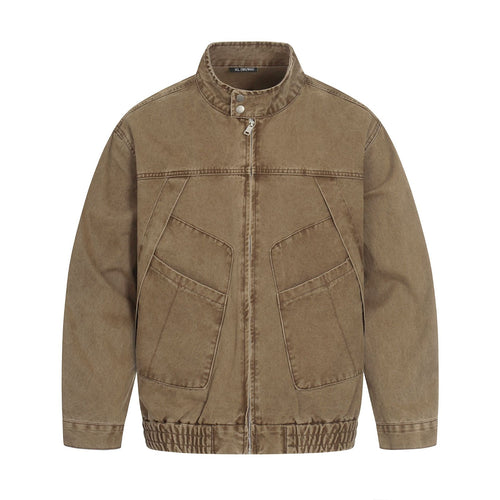Herren Kurz geschnittener Field‑Bomber im Vintage‑Canvas mit Stehkragen und großen Pattentaschen Echoarchiv