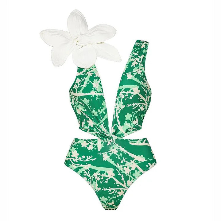 Damen Bikiniset mit besonderem Blumendekor und langem Wickelrock Echo Archiv