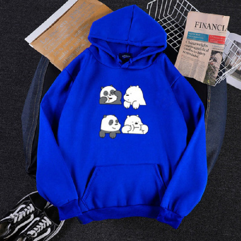 Unisex Kapuzenpullover mit niedlichem Comic-Tierprint, Kängurutasche und weichem Fleece-Innenfutter – Auréline