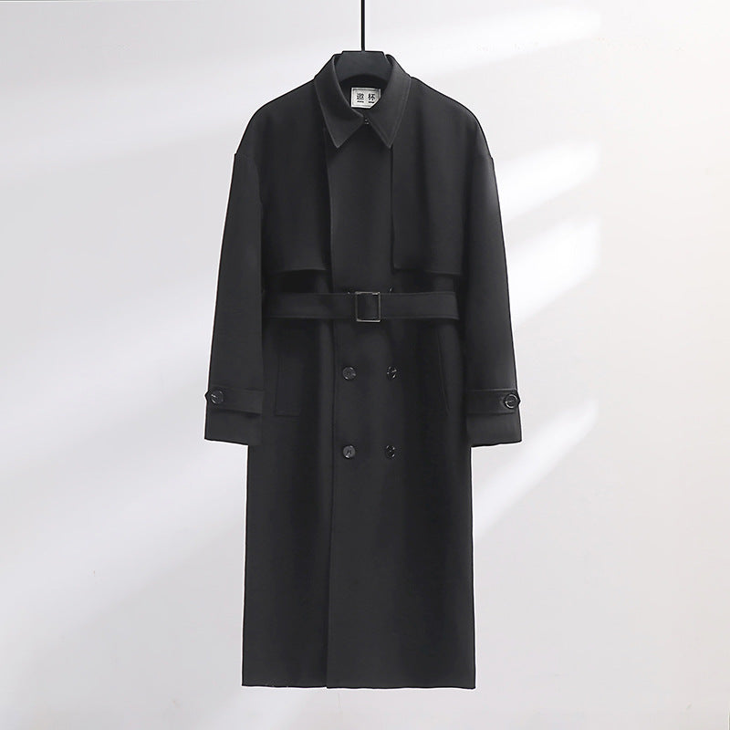 Herren Langer Doppelreihiger Trenchcoat mit Taillengürtel und Oversize‑Schalkragen Echoarchiv