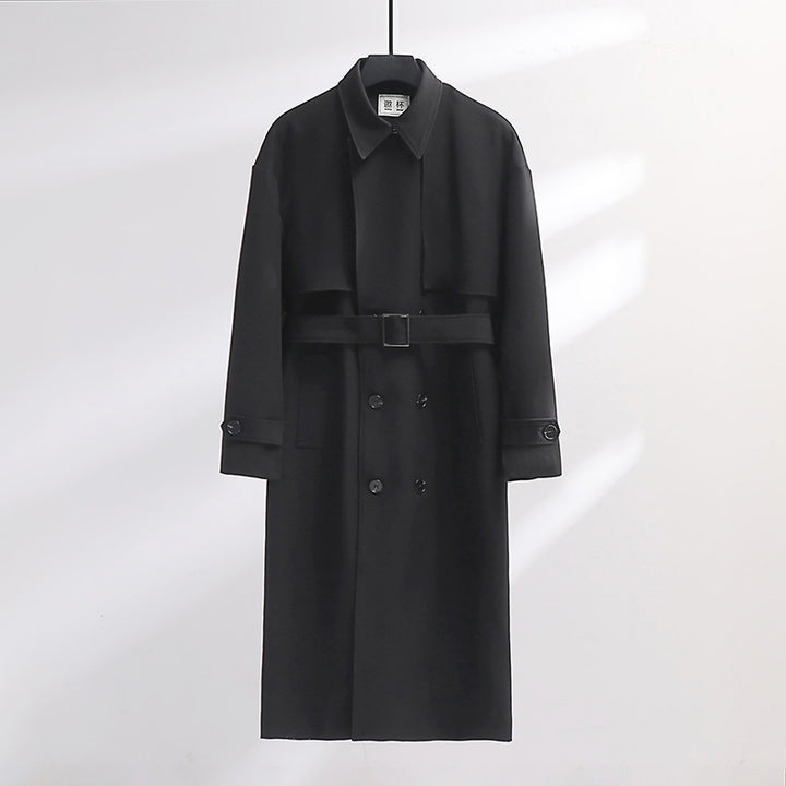 Herren Langer Doppelreihiger Trenchcoat mit Taillengürtel und Oversize‑Schalkragen Echoarchiv